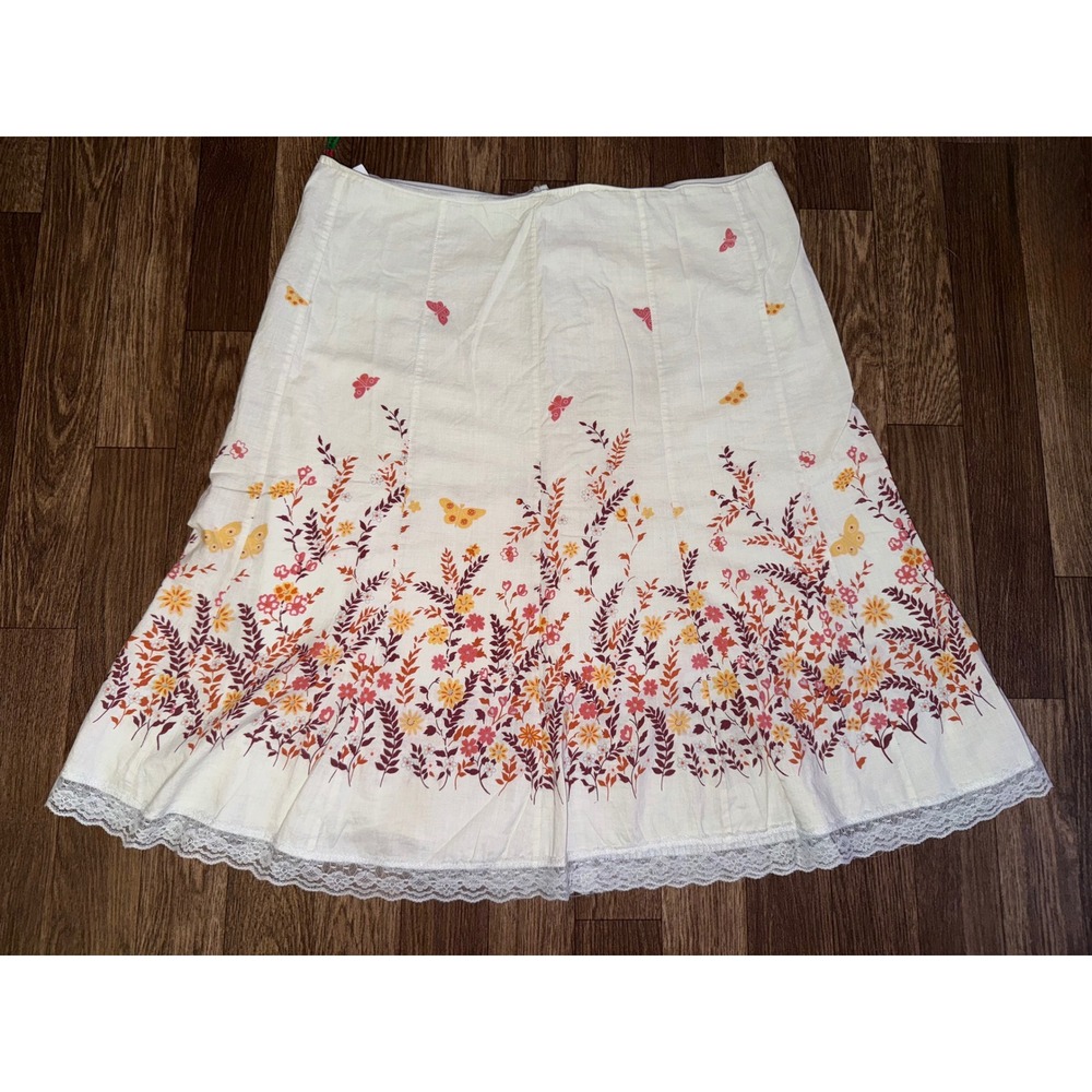 Julie's Closet Floral Butterfly Skirt A-Line Cottagecore L 100%‎ Cotton